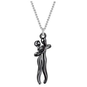 Stainless Steel Hugging Couple Pendant Necklace - Black Male & Black Female